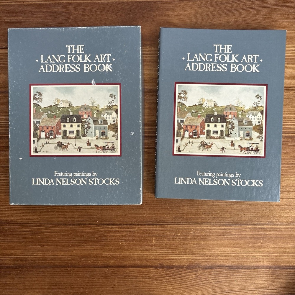 1988 LANG Folk Art Address Book w/ Slipcase Signed Linda Nelson Stocks